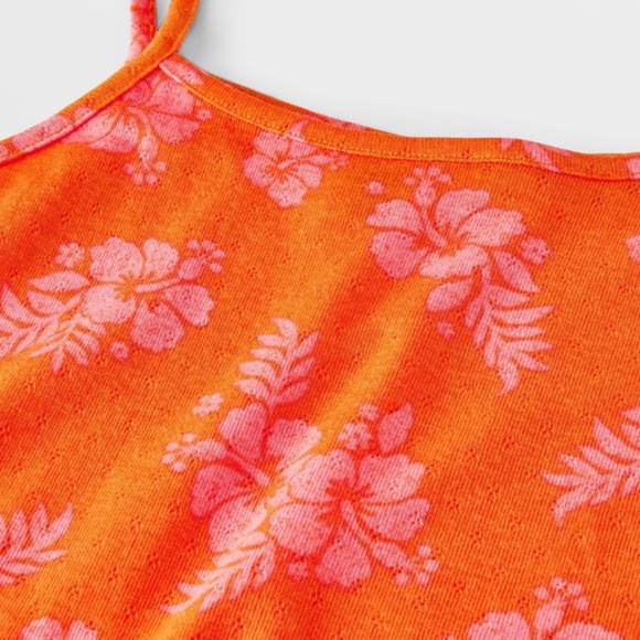 Girls 2pc Floral Ruffle Tank Top shorts Pajama Set Orange Pink - Picture 3 of 5